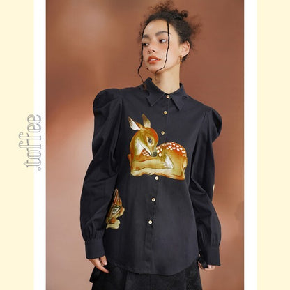 【2color】月明かりのバンビが踊る：オリエンタルな世界へ誘うブラウス C0185