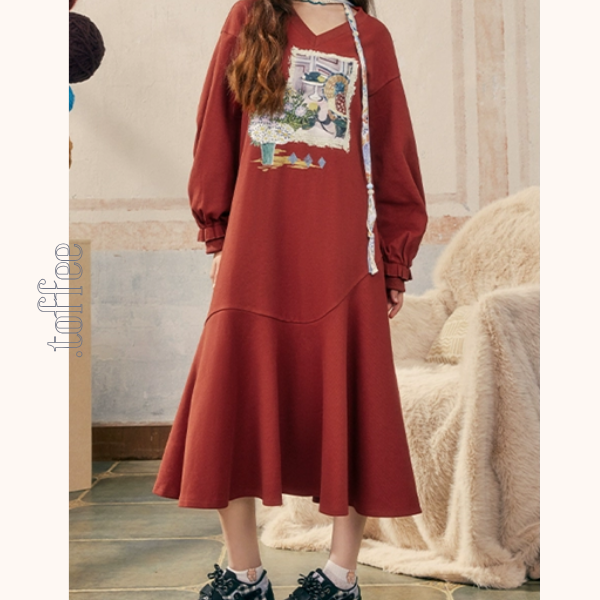 【2color】Vネックスウェットワンピース　《Z00683》