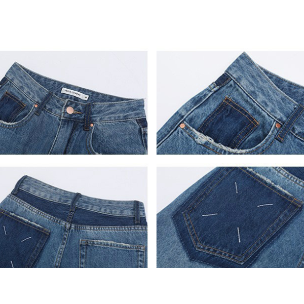 デニムブルーハイウエストワイドレッグジーンズ X-539