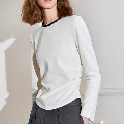 【2color】ギンガムチェックカフスクルーネックトップ《Z00926》