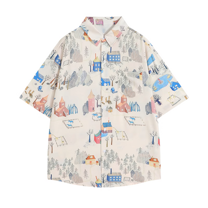 パッチポケット付きイラストプリントシャツ《Z00913》