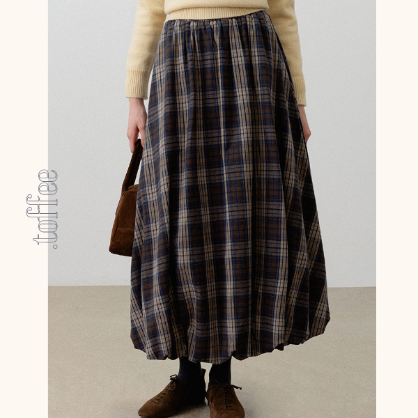 チェック柄ポケット付きバルーンロングスカート　《Z00720》