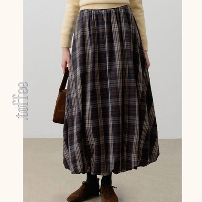 チェック柄ポケット付きバルーンロングスカート　《Z00720》