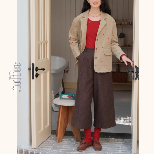 小花刺繍コーデュロイテーラードジャケット　《Z00708》