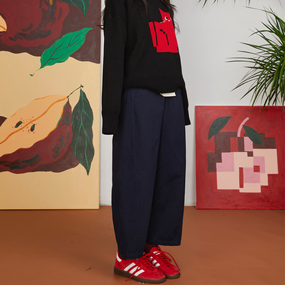 キャット刺繍コットンテーパードパンツ　《Z00697》