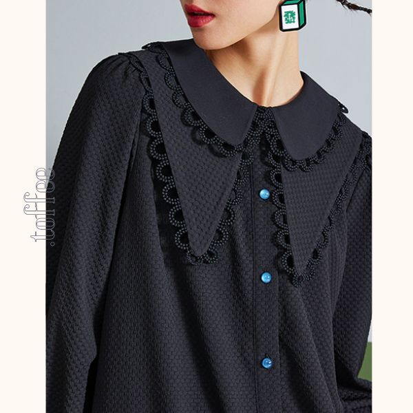 レイヤードカラーブラックシャツワンピース　《Z00676》