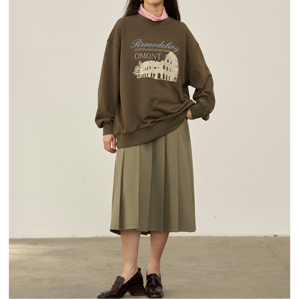 【2color】二つのベルト付きミモレ丈Aラインプリーツスカート Z00223