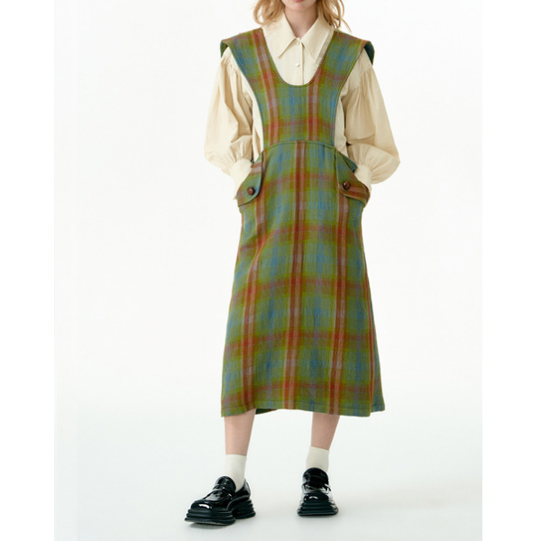 チェックパターンサスペンダースカート X-448