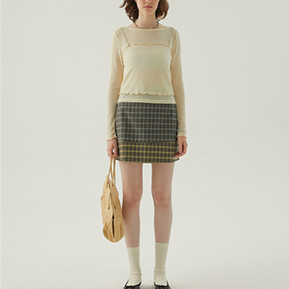 【2color】レイヤード風スリムTシャツ　Z00442