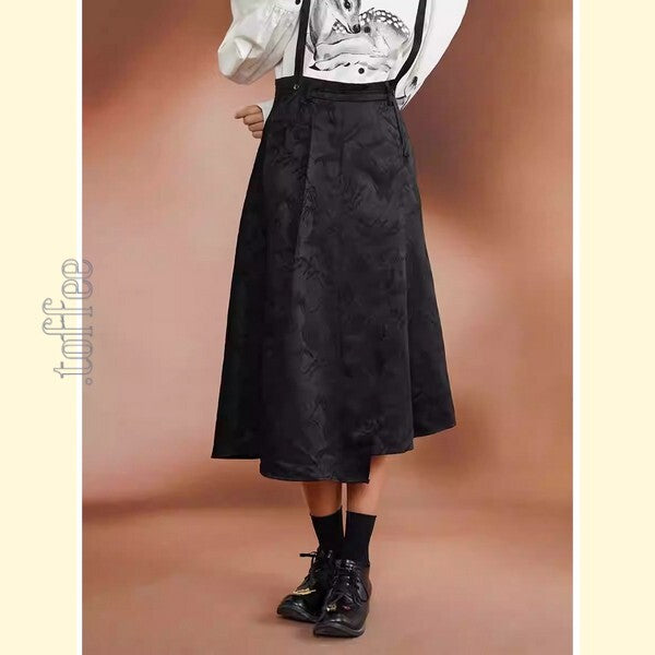 幻想的な水墨画ジャガードが織りなす：オリエンタルサスペンダースカート C0188