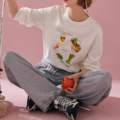 【2color】ベジタブルプリント入りロングTシャツ Z00128