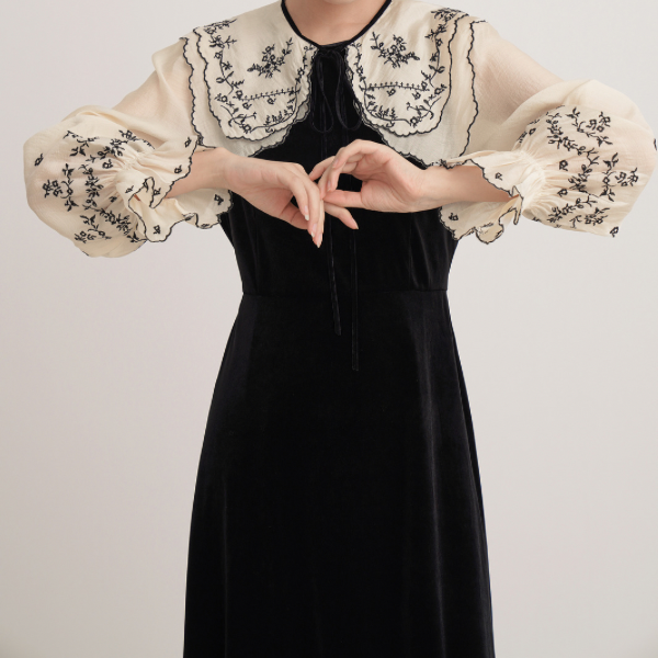 フレンチラペルエレガントワンピース w-166