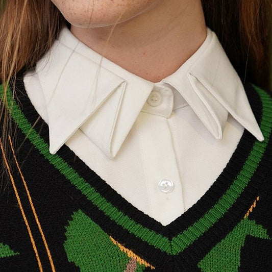 【２color】折り紙のような襟が素敵なシンプルシャツ