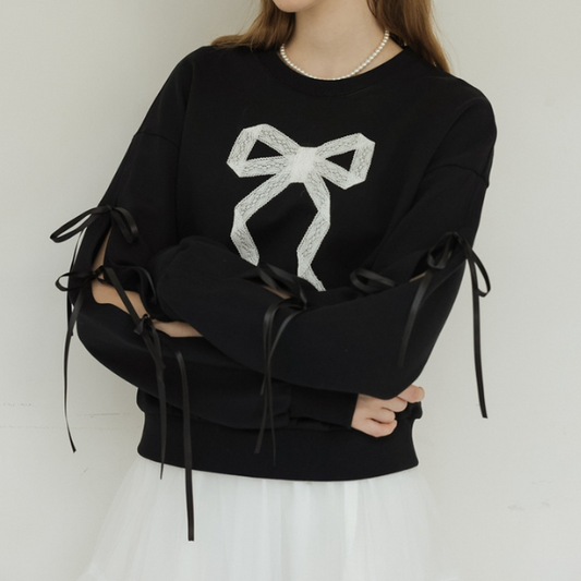 ラウンドネックリボンスウェットシャツ Z00138