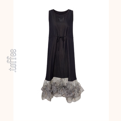 幻想チュールのノースリーブブラックワンピース《Z01061》