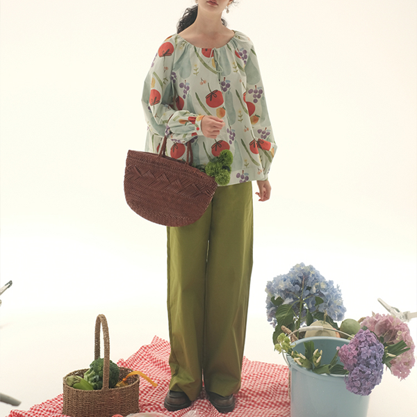 【2color】野菜と果物のコットンルーズプリントシャツ　Z00447