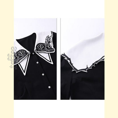 月明かりのバンビが佇む：オリエンタルと幻想が交差するプレッピーワンピース C0186