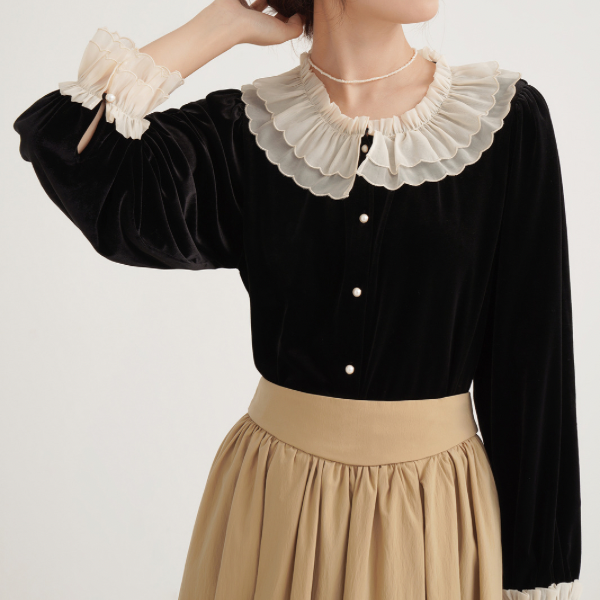 フレンチベルベットレースブラウスX-384