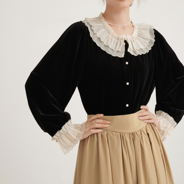 フレンチベルベットレースブラウスX-384