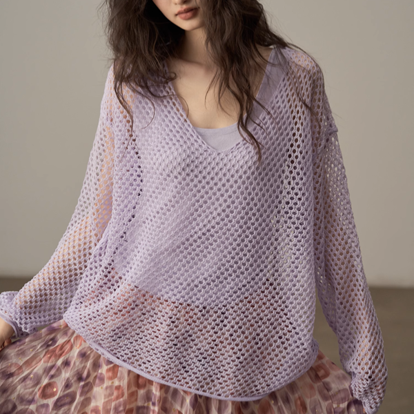 【4color】メッシュオーバーサイズニットトップ《Z00998》