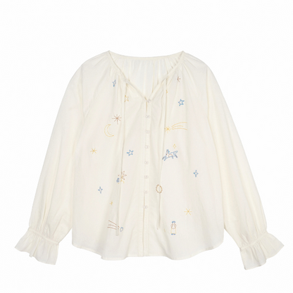 ポニーと星のロマンティック刺繍入りホワイトブラウス《Z00829》