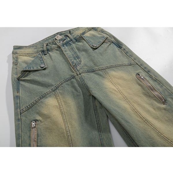 【2color】ジッパーデザイン切り替えデニム X-364