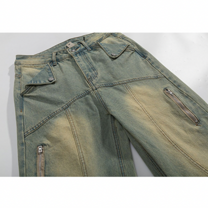 【2color】ジッパーデザイン切り替えデニム X-364