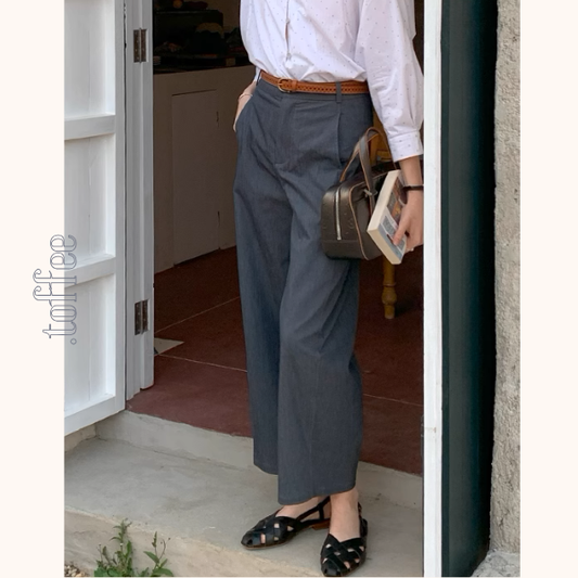 【3color】ベルトループ付きハイウエストストレートクロップドパンツ《Z00870》