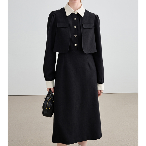 レイヤード風ブラックスリムワンピース Z00026