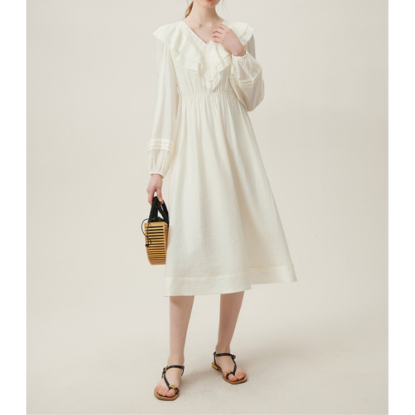 【２COLOR】フロントフリルVネックワンピース Z00093