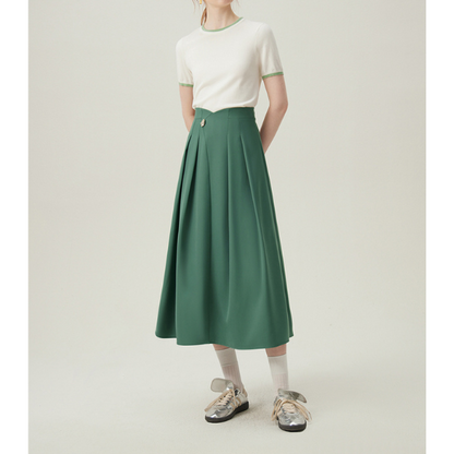 【2color】ゴールドボタン付きハイウエストAラインスカート Z00094