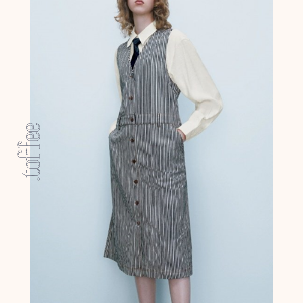 Vネックストライプワンピース　Z00409