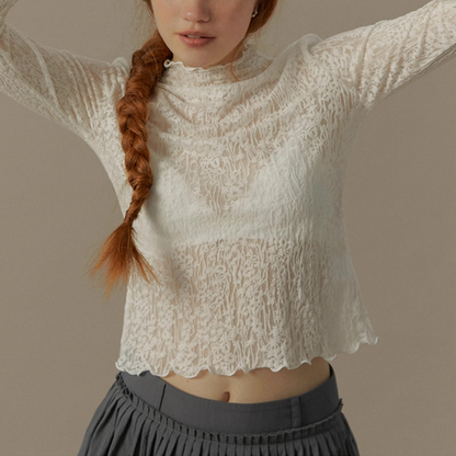 メッシュレースハーフハイネックトップ《Z00819》