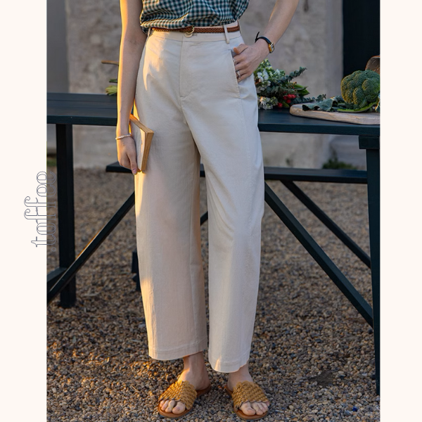 【3color】ベルトループ付きハイウエストストレートクロップドパンツ《Z00870》