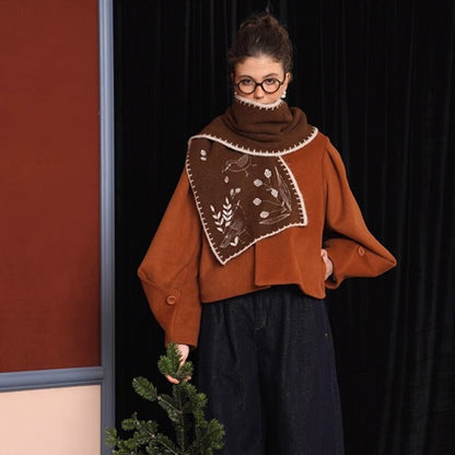 自然と夢が織りなす芸術的アクセサリー：鳥と植物刺繍のショール 《C0192》