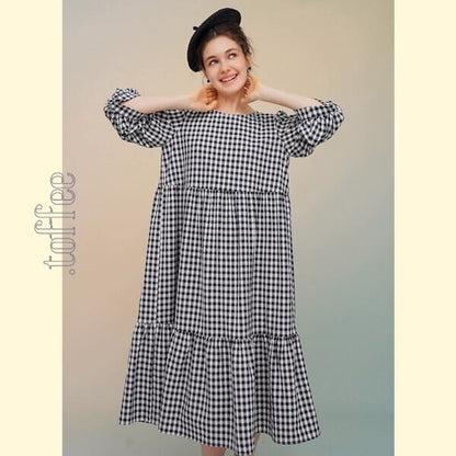 フレンチシックとモードの融合：ギンガムチェックのティアードワンピース 《C0211》