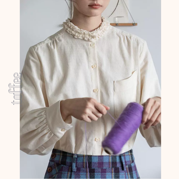 【2color】フリルネックコーデュロイブラウス　《Z00645》