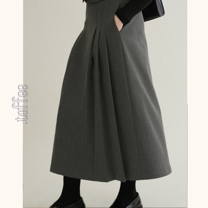 ノーカラークロップド丈ジャケット＆Aラインロングスカートセットアップ　《Z00761》