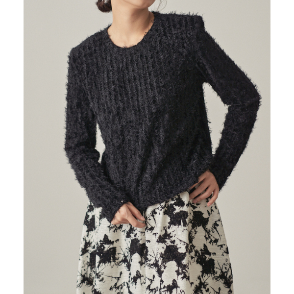 【2color】 レースフリンジ スリムフィットトップス X-433