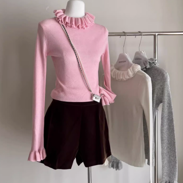 【4color】フリルネックトップ Z00040