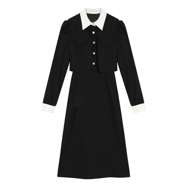 レイヤード風ブラックスリムワンピース Z00026