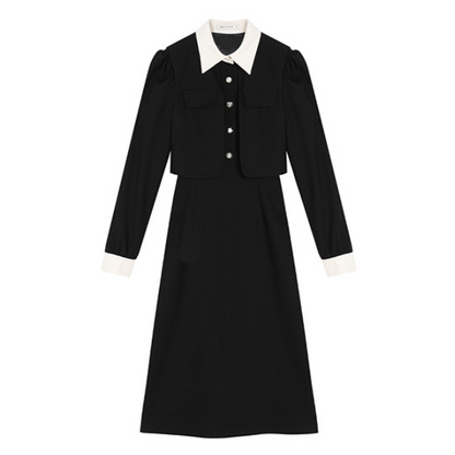 レイヤード風ブラックスリムワンピース Z00026