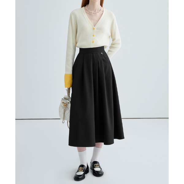 ハイウエストドレープAラインプリーツスカート Z00030