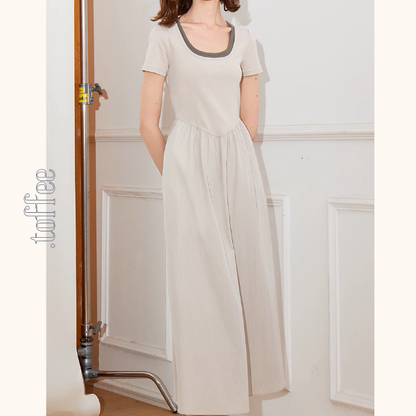 【2color】レイヤード風Uネックマキシワンピース《Z00923》