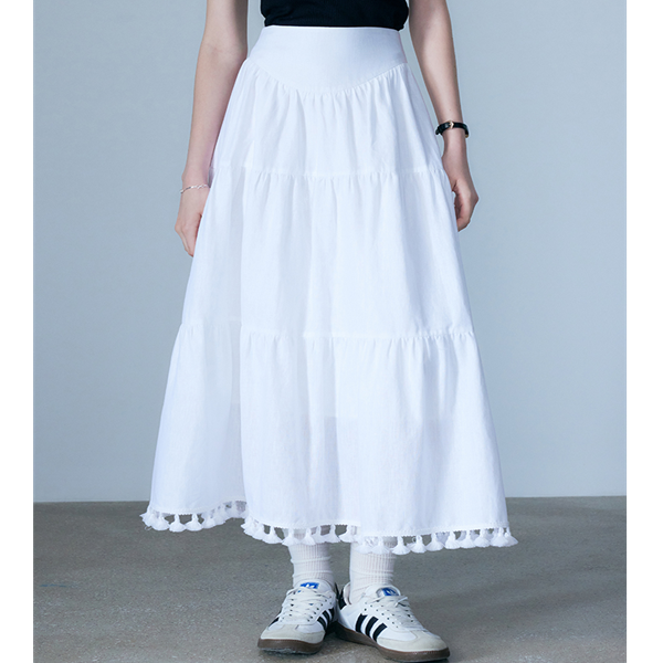 【2color】タッセル付きＡラインロングスカート　Z00331