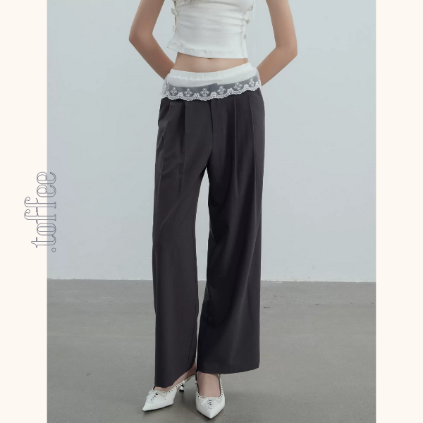 【2color】レースウェストワイドパンツ　Z00364