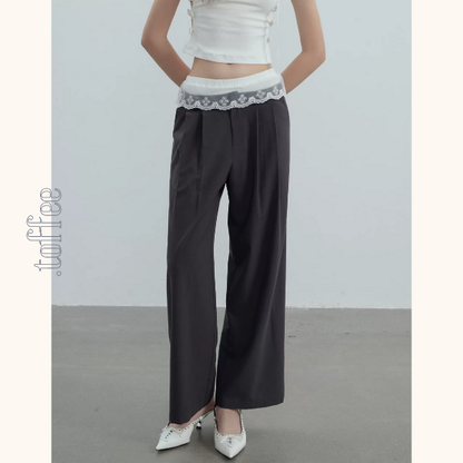【2color】レースウェストワイドパンツ　Z00364
