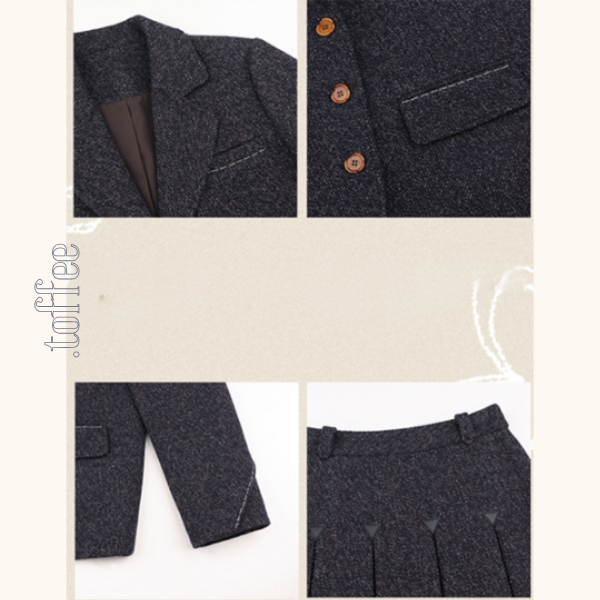 ミドル丈ジャケット＆プリーツスカートのウールセットアップ　Z00559