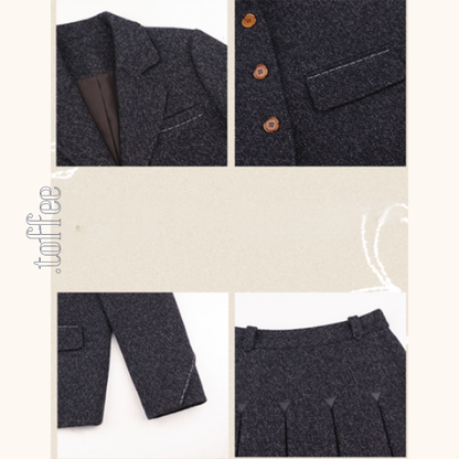 ミドル丈ジャケット＆プリーツスカートのウールセットアップ　Z00559