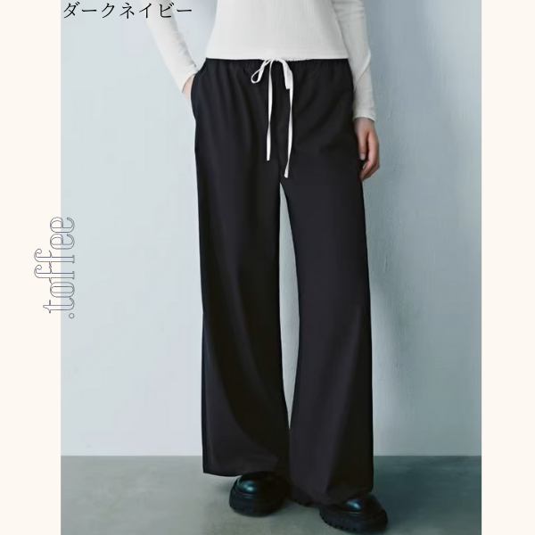 【5color】レースウエストワイドパンツ　Z00410